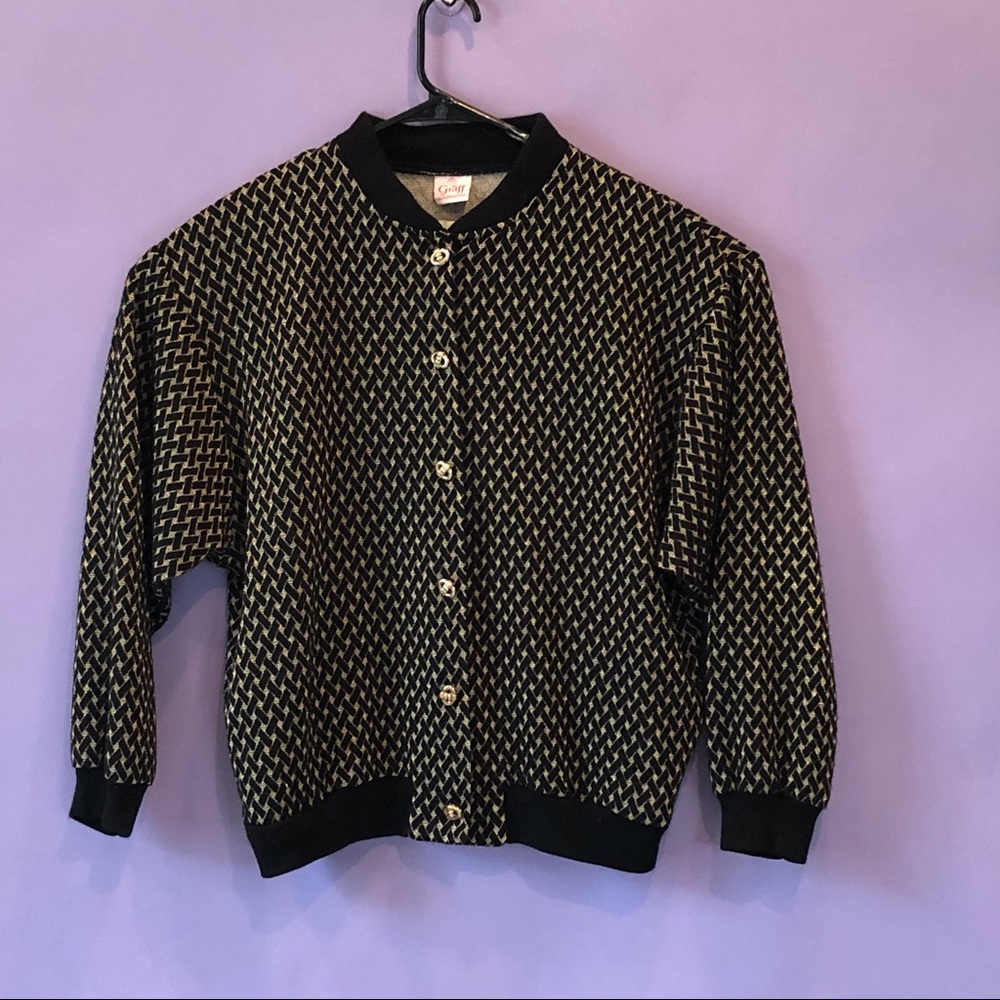 90s Women’s Black Metallic Gold Knitted Cardigan
